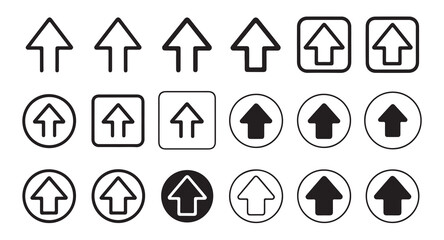 Fototapeta premium Arrow up icon collection with different stroke weights and geometric enclosure variations.