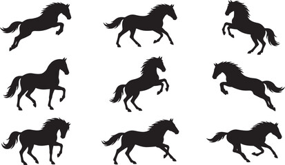 Obraz premium Collection of black horse silhouettes in various running poses