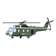 Obraz premium Military helicopter icon, cartoon style vector illustration of a green army transport aircraft isolated on white background