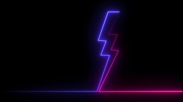 Blue neon battery charging power icon animation on black background
