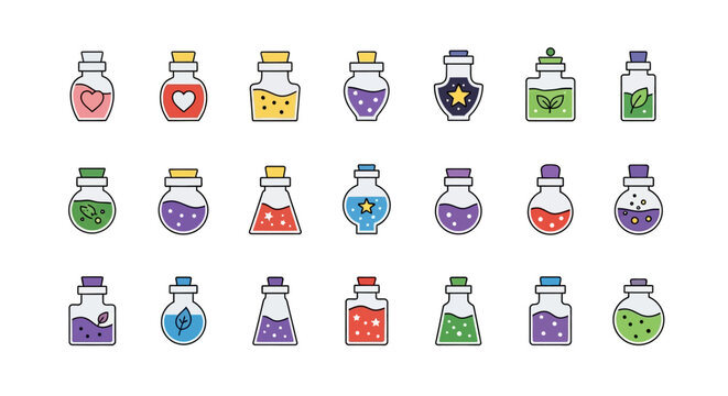 Magic Potion Bottle Icon Set