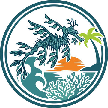 Sea dragon on wave surfacing ocean.