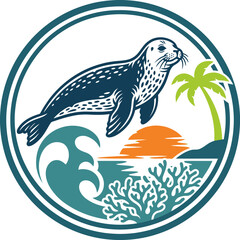 Seal swimming in ocean waters freely. © logo