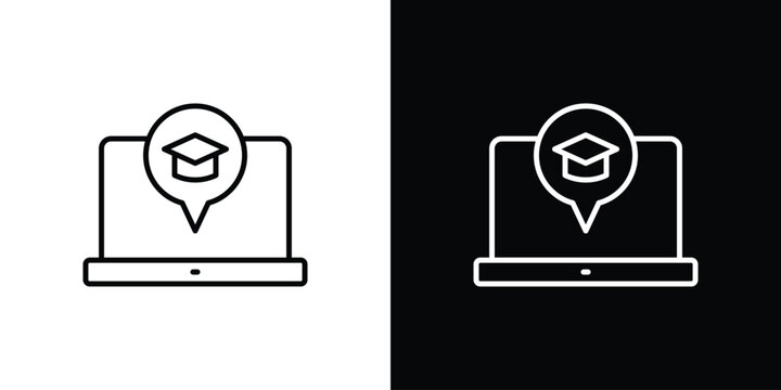 E learning icon outline stroke in black.