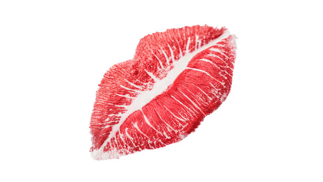 Red lipstick mark kiss print on surface isolated on transparent background cut out