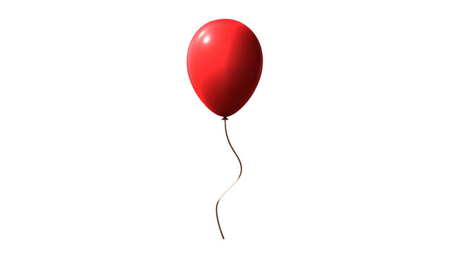 Single bright red helium balloon floating on a string isolated on transparent background cut out