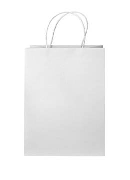 Blank White Paper Shopping Bag Mockup with Handles Isolated on White Background