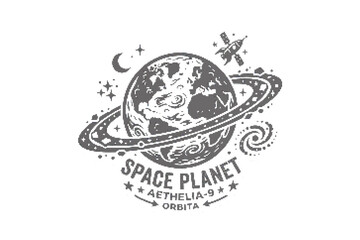 Monochrome Space Planet Sticker with Satellite and Stars © Msbhai