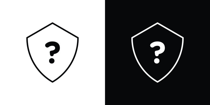 Shield interrogation icon outline stroke in black.