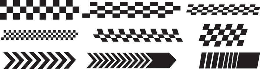 Isolated collection of checkered racing motion stripe. Finish line checkered wave elements and high quality © fatima