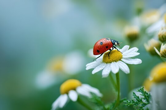 Fresh Morning: Ladybug on a Dewy Daisy