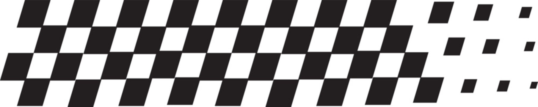 Modern racing stripe vector graphics with finish line checkered flag and racing car elements. Sports car livery layouts and abstract velocity pattern graphics