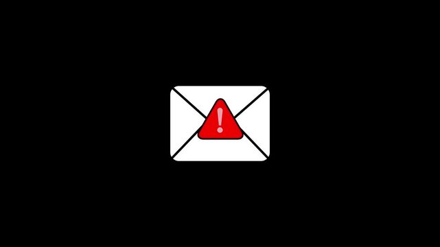 Email icon animation. Warning email, secure, alert and important message notification symbol. Alpha channel, spam notification, message error, or suspicious mail warning, with video.