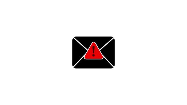 Email icon animation. Warning email, secure, alert and important message notification symbol. Alpha channel, spam notification, message error, or suspicious mail warning, with video.