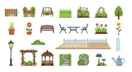 Obraz premium Garden and Backyard Landscaping Flat Icon Set