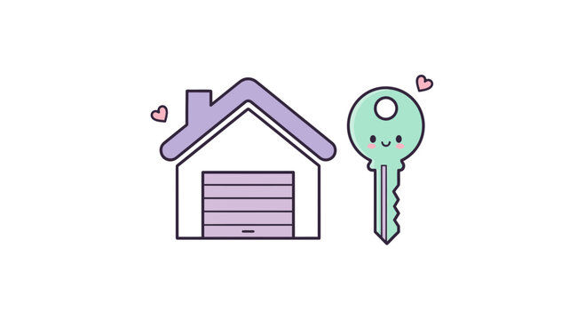 Cartoon house with key and lock illustration real estate concept