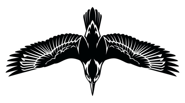 Stylized Graphic Illustration of a Majestic Bird in Flight Silhouette