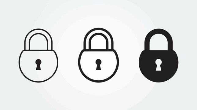 Set of three padlock icons on a light gradient background representing security, privacy, and access control.