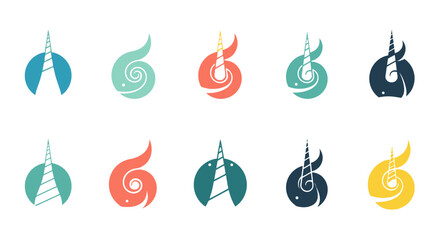 Abstract Narwhal Unicorn Horn Logo Set © Nitastock