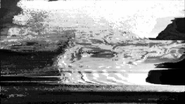 Glitch digital noise texture with pixelated vertical lines, dark disco grunge atmosphere for retro video editing
