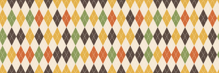 Classic argyle pattern with diamond shapes in vintage golf style. Seamless geometric background featuring traditional rhombus design perfect for elegant retro projects. © YEVHENIIA