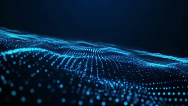 Abstract Blue Digital Waveform Data Flowing Through Cyberspace.