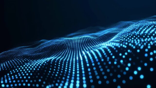 Abstract Blue Digital Waveform Flowing Data Network Background.