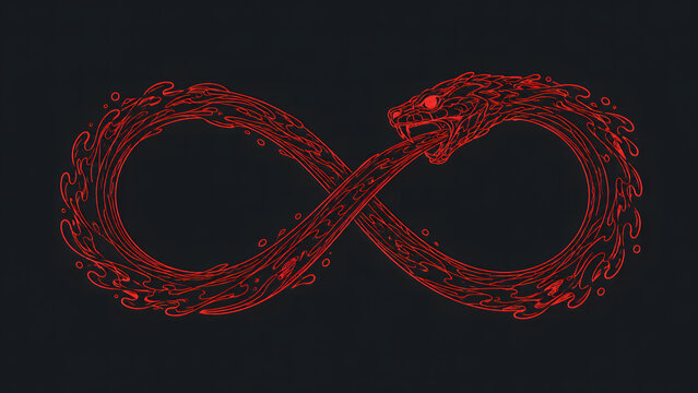 Infinite ouroboros eternal cycle vector. Mystical snake infinity symbol for ancient alchemy tattoo, sacred geometry emblem, and cosmic eternity graphic design.