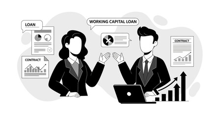 Fototapeta premium Business professionals discussing working capital loan and financial growth charts.