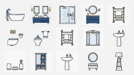 Fototapeta premium Bathroom Fixtures Icon Set.