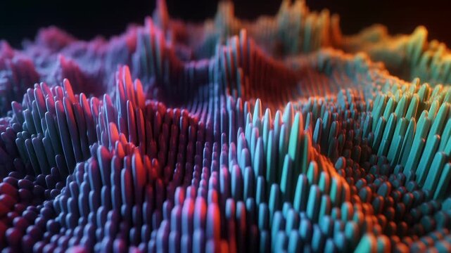 Abstract 3D Sound Waveform Visualization with Vibrant Colors.