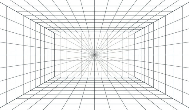 One Point Perspective Grid Background 3D Interior Design Vector Illustration