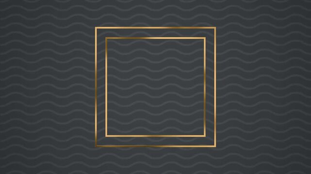 Video shows rotating gold square frames on a dark textured background creating a sophisticated modern abstract visual suitable for branding and product presentations