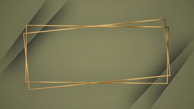 A sequence of gold geometric frames over a muted green background creating an elegant abstract visual with subtle lighting