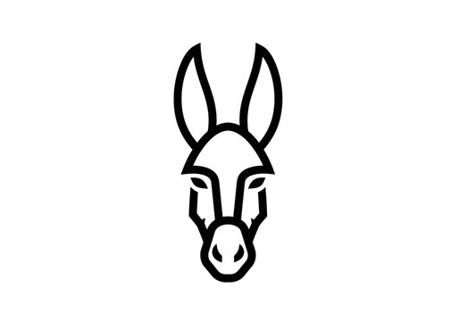 Minimalist black and white donkey head icon on isolated white background