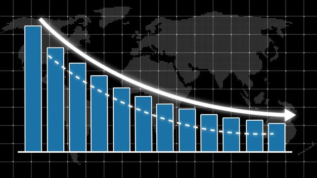 Abstract decreasing business graph chart animation background. Indicate revenue decline, financial loss, negative growth, and market decrease performance 4k