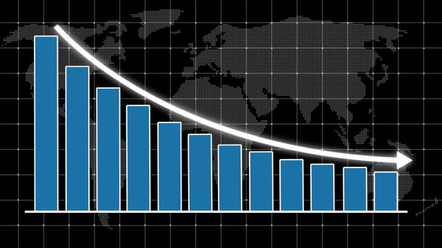 Business graph shows revenue decline, financial loss, negative growth, and market decrease performance, Abstract decreasing business graph chart animation background. Bad Economy concept