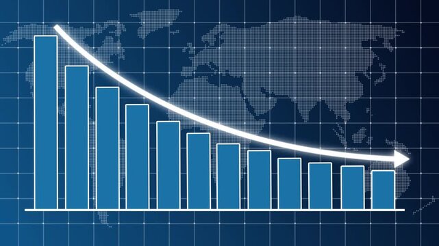 Business graph shows revenue decline, financial loss, negative growth, and market decrease performance, Abstract decreasing business graph chart animation background. Bad Economy concept