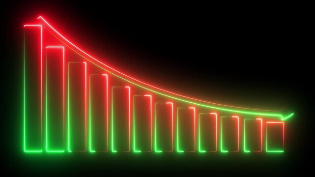 Neon line Abstract decreasing business graph chart animation background. Indicate revenue decline, financial loss, negative growth, and market decrease performance 4k video