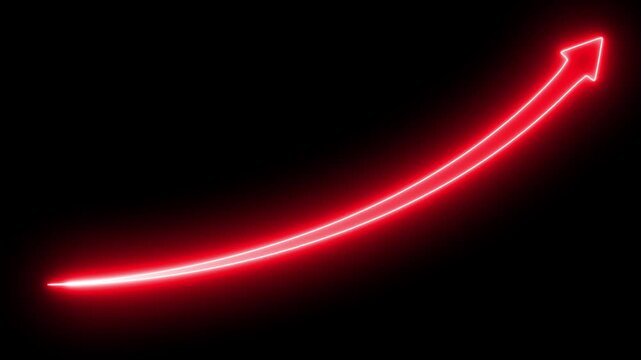 Digital neon sign business bar chart animation with rising arrow. Indicate strong revenue growth, financial success, marketing sales profit increase, positive analytics 4k Motion.