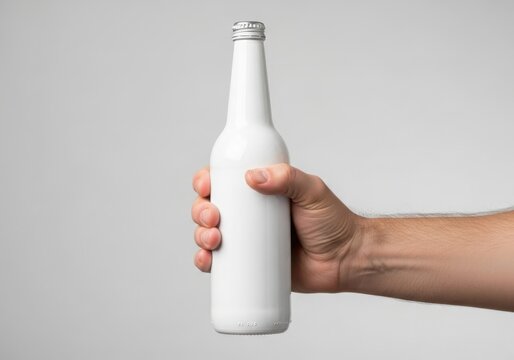 Hand holding a white bottle