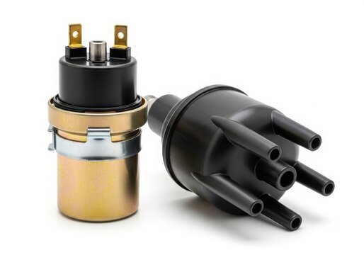 Car ignition coil and plug wires close-up