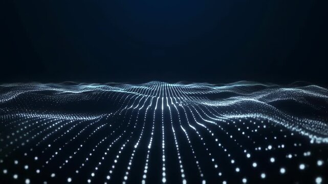 Abstract Digital Landscape of Glowing Particles and Waves.