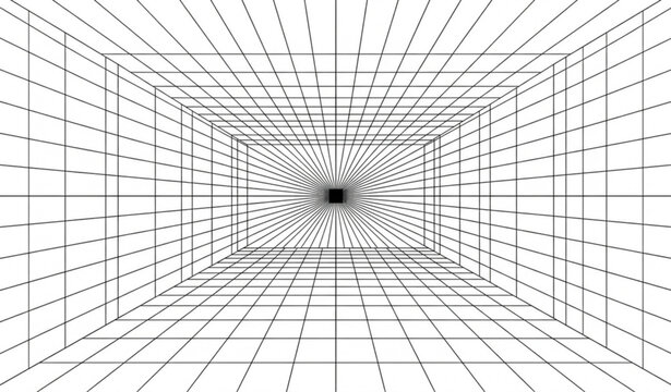 3D Perspective Grid Template with Central Vanishing Point Vector Design