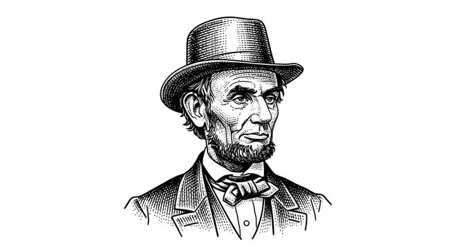 Abraham Lincoln Wearing Stovepipe Hat Editable Vector Design