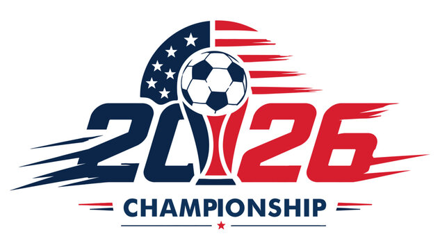 United States soccer championship logo with a soccer ball and American flag design announcing the 2026 world cup event
