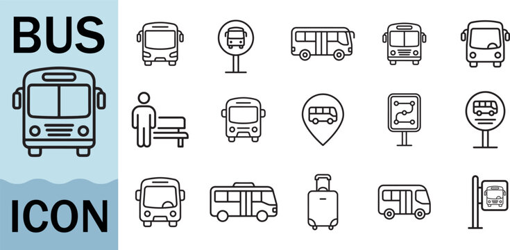 Collection of bus and transportation line icons