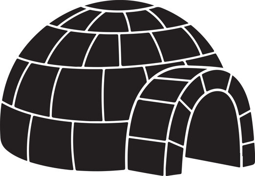 Isolated Igloo Dome Silhouette Vector Illustration Minimalist Black and White Design,Generative Ai