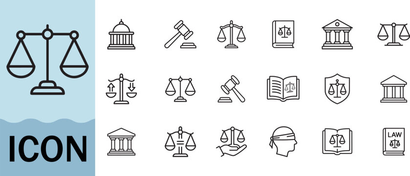 Law and justice scale icon set