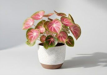 Fototapeta premium Syngonium pink perfection houseplant in ceramic pot interior decor modern botanical style